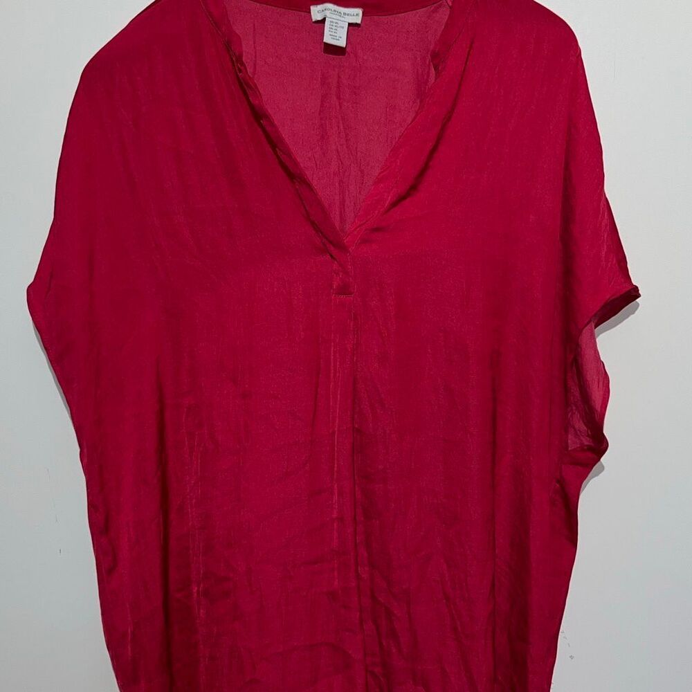 Carolina Belle Montreal Women's Red Short Cap Sleeve V-Neck Blouse Size XL